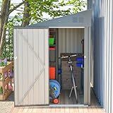 YOPTO 4x8 FT Outdoor Storage Shed,Lean to Lockable Metal Garden Shed Steel with Reinforced Beams,All Weather Waterproof Storage House W/Lockable Door,for Backyard,Patio,Lawn,Garden,Dark Gray