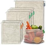 6 Reusable Produce Bags Grocery Washable | Organic Cotton Mesh Produce Bags | Double-Stitched & Tare Weigh | Mesh bags for vegetables | Cotton Produce Bags Reusable Washable | Produce bag (3 sizes)