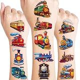 96 PCS Vintage Train Transportation Pre-Cut Temporary Tattoos for Kids | Super Cute Train Themed Birthday Party Favors, Supplies, Decorations, Fake Tattoo Stickers, School Rewards & Gifts Boys & Girls