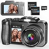 Digital Camera, 5K 80MP 3.5"+2" Dual Screen Cameras for Photography Autofocus, 18X Digital Zoom Vlogging Camera for YouTube, Travel, Beginners, Include 64GB Card and 2 Batteries, Black