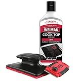 Weiman Glass Cooktop & Stove Top Cleaner Kit, Removes Grease & Burnt-On Food, Safe for Gas, Induction, Electric Cooktops & Air Fryers, Streak-Free Shine, Includes Stove Scraper & Scrubbing Pad, 10 oz