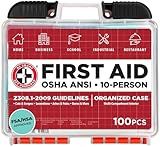 Be Smart Get Prepared OSHA/ANSI First Aid Kit - 10 Person, 100 Pieces - Designed for Home, Business, School, Industrial, and Restaurants - Compact & Portable