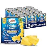 Dole Canned Fruit, Tropical Gold Pineapple Chunks in 100% Pineapple Juice, Gluten Free, Pantry Staples, No Sugar Added, 15.25 Oz, 12 Count