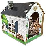 ASPCA - Cardboard Cat House | Hideaway Playhouse with Cat Scratcher | Durable Cat Scratching Board & Pad for Indoor Cats | Easy Cleaning & Portable | Cozy Space and Eco-friendly | 19"x17"x13"