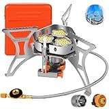 6800W Camping Backpacking Stove, Outdoor Portable Burner Cooking Stove with Fuel Canister Adapter, Piezo Ignition, Carry Case, Foldable Windproof Camping Gas Stove for Picnic Hiking