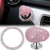 Novabright 2 Pcs Bling Push to Start Button Cover Rhinestone Car Engine Start Ring, Valentine's Day Heart Button Cover Crystal Decoration Set, Car Interior Accessories Sticker Decals for Women(Pink)
