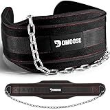 DMoose Fitness Dip Belt For Weightlifting - Weighted Pull Up and Squat Belt with Chain for Intense Workouts - Heavy Duty Stainless Steel Chain & Coated D-Ring - Weight Dipping Belt for Dips - Black
