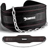 DMoose Fitness Dip Belt For Weightlifting - Weighted Pull Up and Squat Belt with Chain for Intense Workouts - Heavy Duty Stainless Steel Chain & Coated D-Ring - Weight Dipping Belt for Dips - Black