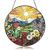 Mountain Wildflowers Stained Glass Suncatcher for Windows - Vibrant Sun Catchers Indoor Hanging Decor, Nature-Inspired Gift for Plant Lovers, Housewarming, New Home, Birthday or Holiday Celebration