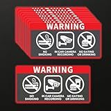 GRITKULTURE No Smoking In Car Camera Recording No Eating or Drinking Window Decal Vinyl Sign Sticker 10 Pack for car 2 x 4 Inch Self-Adhesive Security Warning for Cab, Taxi, Uber Drivers