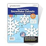 80 Pieces Snowflake Paper Cutouts with IDEA Guide, 2-Sided US Made Card Stock Punch Out White Snowflakes for Bulletin Boards, Classroom Decor - Small and Large Snowflake Decorations Winter Cutouts