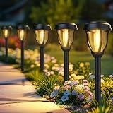 DERAYSION 12 Pack Solar Lights Outdoor, Solar Pathway Lights Auto On/Off Waterproof Garden Landscape Lighting for Path, Yard, Walkway, Driveway Decor