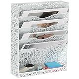 EasyPAG Desk File Organizer Heavy Duty Metal Wall Mount File Holder 5 Tier Mail Paper Folder Holder with Bottom Tray for Office Home Cubicle Countertop, White