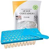 Lip Balm Container Tray Kit with Fill Tray and Spatula, BPA Free, Made in the USA, Includes 50 Clear Containers with Caps (0.15 oz each) by Mary Tylor Naturals