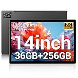 POWMUS Tablets 2025 14 inch Android 14 Tablet, 36GB RAM, 256GB Storage(Expand to 1TB), 2K Display, 8 Core CPU, 11580mAh Battery,4 Speakers, WiFi 5GHz Tablet with Pen Case-Black