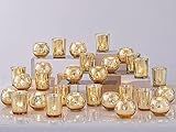 DEVI 48PCS Assorted Gold Votive Candle Holders Bluk, Gold Wedding Decorations, Mercury Glass Candle Holder for Tea Lights, Christmas Party Diwali Centerpieces for Table, Wedding Party Supplies