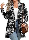 Anymiss Women's Plus Size Lightweight Cardigans 2025 Long Sleeve Jacket Open Front Kimono Floral 2XL