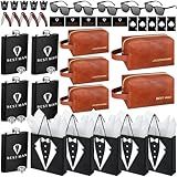 50Pcs Groomsmen Gifts Groomsmen Proposal Box with Flasks Sunglasses PU Leather Toiletry Bag Bottle Opener for Wedding Groomsman Best Man Gift (Brown)