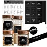 v2croft 168 Pantry Labels for Food Containers, Minimalist Black Matte Stickers White Fine Line Text,Preprinted Waterproof Label for Glass Jars, Bottles & Canisters,Pantry Organization Storage