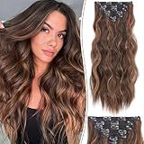 KooKaStyle Hair Extensions, 7PCS Clip in Hair Extension, 20 Inch Auburn Mix Chestnut Long Wavy Natural Soft Thick Hairpieces for Women