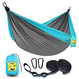 SZHLUX Camping Hammock Double & Single Portable Hammocks with 2 Tree Straps and Attached Carry Bag,Great for Outdoor,Indoor,Beach,Camping,Light Grey / Sky Blue