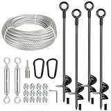 hannger 4 Pcs 30" Long Ground Anchors Shed Anchors Kit with 3/16" Galvanized Cable & Turnbuckles & Carabiners, Heavy Duty Earth Anchors for Sheds Trees Trampoline Greenhouse Swing Set Tent