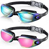 Aegend Swim Goggles 2-Pack, No Leaking Anti-Fog UV Protection Mirrored Swim Glasses for Adult Men Women, Wide View Outdoor