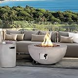 Lovamsal 31.5" Round Propane Fire Pit Table,50,000 BTU Outdoor Gas Fire Table with Tank Cover & Lid,Gray Concrete Firepit for Patio,Backyard,Garden and Pool