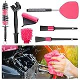 FoldTier 7 Pcs Pink Motorcycle Cleaning Kit Brush Tire and Chain Brush 2-Size Detailing Tool Microfiber Towel and Car Wash Mitt for Car Wheels Motorcycle Dirt Bike Detailing Wash Kit