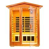 KUNSANA Outdoor Sauna 2 Person Infrared Sauna Far Infrared Saunas for Home 0－5 mg Low EMF Home Sauna Spa Mahogany Wood Sauna Room with Bluetooth Speakers, LED Reading Lamps, Chromotherapy Lights