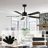 CubiCubi Ceiling Fans with Lights - 52 inch Black Ceiling Fan with Light and Remote/APP, Dimmable, Super Quiet, Modern Ceiling Fan for Indoor Bedroom, Living Room, Kitchen