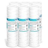 Membrane Solutions 5 Micron 10"x2.5" String Wound Whole House Water Filter Replacement Cartridge Universal Sediment Filters for Well Water - 6 Pack