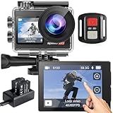 Hiicam Action Camera 4K 60FPS with Touch Screen 20MP Waterproof Camera Underwater 131FT with EIS for Snorkeling Helmet Bike 170° Wide Angle Remote WiFi 5XZoom