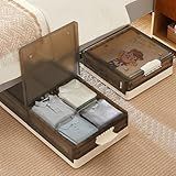 VECELO Under Bed Storage with Wheels, 2 Pack Stackable Under Bed Storage Containers, Underbed Storage Containers with Lids, Plastic Foldable Folding Box for Clothes Shoes, Grey