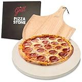 HANS GRILL PIZZA STONE | Circular Pizza Stone For Oven Baking & BBQ Grilling With Free Wooden Peel | Extra Large Round 15" Inches Diameter (38CM) Durable Cordierite Cooking Stone.