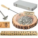 AKLOZYX 1 Inch 104 Pcs Branding Iron Set for Wood and Leather,Black and Silver, Metal Letters and Designs, Heads with 10 Inch Handle (104PCS 1" Assorted Characters Set)