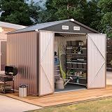 Aoxun 8x6FT Shed with Floor Galvanized Steel Outdoor Storage Shed (Brown)