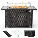 Propane Fire Pits, PAMAPIC 50,000 BTU Auto-Ignition Outdoor Fire Pit Table with Glass Wind Guard,41 Inch Outdoor Fire Tables for Patio Garden Deck Backyard Poolside