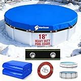 Upgrade 18 ft Round Pool Cover,500D Thick&Durable Above Ground Winter Pool Cover,Round Swimming Pool Cover,Pool Tarp for Above Ground Pool Cover w/Cable System,UV&Cold Resistant Winterize Pool Covers