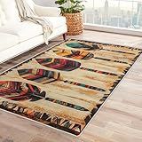 Tzvjxln 5x7 ft, Washable Western Feather Area Rug - Tribal Southwest Rugs for Bedroom, Living Room, Office, Dorm, Kitchen, Dining Room, Native American Carpet & Home Decor
