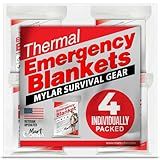 Emergency Blanket 4-Pack Space Mylar Blankets Survival Gear and Supplies Reusable Thermal Camping Hunting Essentials First Aid Car Backpacking Marathon Kit Prepper Go Rave Bug Out Bag Foil Cold Winter