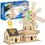 STEM Solar-Powered 3D Wooden Puzzle Kit - DIY Dutch Windmill House Building Toy | Educational Science Craft for Kids 8-15 & Adults | Hands-On Creative Model Project | Adopt Basswood-Safe&Sturdy