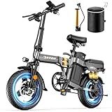DTTZH Peak 1000W Folding Electric Bike for Adults, 28MPH Commuter 14" Foldable Ebike, 750W Motor Adults Electric Bicycle, 48V 15Ah Removable Battery UL 2849 Certified, 60 Miles PAS Range (Gray)