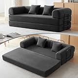 QQR Convertible Sleeper Sofa Bed with Cylindrical Pillow, Comfy Foldable Sofa Bed Compressed Sofa in Box, Floor Sofa Lounge Couch for Living Room Bedroom Lounge Studio, Tool-Free Assembly (Black)