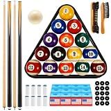 Outus 71 Pcs Premium Pool & Billiard Table Accessories Set – Pool Balls, Cue Sticks with Tips, Triangle Rack, Chalks, Brush Spot Stickers for Home Family & Beginner Practice(Standard Style Balls)