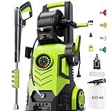 2025Upgraded Pressure Washer 5000PSI with Adjustable Touch Screen 8 Level, 34" Tall, 4 Quick Connect Nozzles,Inlet Hose&Filter&500mlFoam Cannon for Cars/Fences/Driveways/Home Cleaning,Yellow