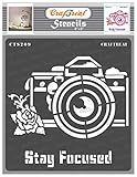 CrafTreat Reusable Camera Stencils for Painting on Wood, Canvas, Paper, Fabric, Floor, Wall and Tile - Stay Focused - 6x6 Inches - DIY Art and Craft Stencils - Photography Stencil