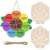 Anglechic 12 Sets Sunday School Craft for Kids God Says You are Sunflower Craft Christian Wooden Painting DIY Activities Religious Bible Sunflower Gifts with String for Sunday School Church Home