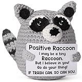 Weming Positive Crochet Animal Raccoon, Handmade Emotional Support Plush Back to School Gift, College Care Package for Teen Girl Trendy Stuff, Trash Panda for Women Birthday & Christmas