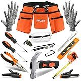 INCLY 18PCS Real Tool Set with Reinforced Belt, Adjustable Waist 20"-32", Real Hand Tools Kit Construction Learning Tools Hammer Screwdriver for Home DIY Building & Woodworking